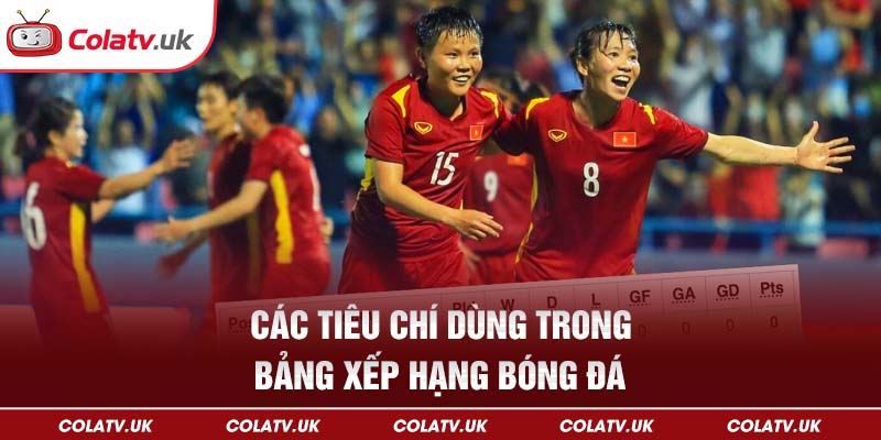 Các tiêu chí dùng trong bảng xếp hạng bóng đá